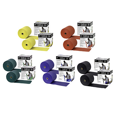 Ремінець CanDo Latex Free Exercise Band - 91,4 м (2 рулони по 45,7 м), набір із 5 предметів (по 1: жовтий, червоний, зелений, синій, чорний)
