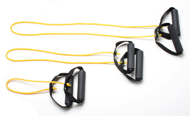 Тренажер CanDo Tubing with Handles Exerciser - набір для всього тіла з 3 предметів (45,5 см, 91 см, 122 см), жовтий, x-light