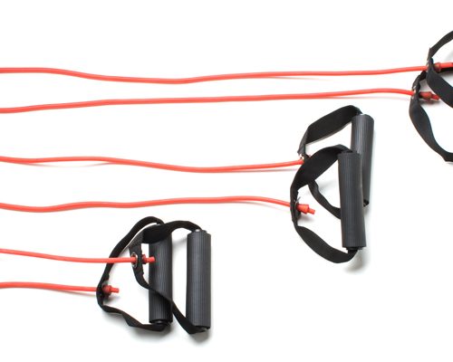 Тренажер CanDo Tubing with Handles Exerciser - набір для всього тіла з 3 предметів (45,5 см, 91 см, 122 см), червоний, light