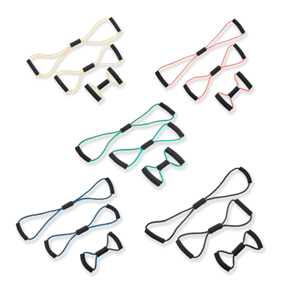 CanDo Tubing BowTie Exerciser - набори з 3 предметів (45,5 см, 91 см, 122 см), (по 1 в комплекті: жовтий, червоний, зелений, синій, чорний)