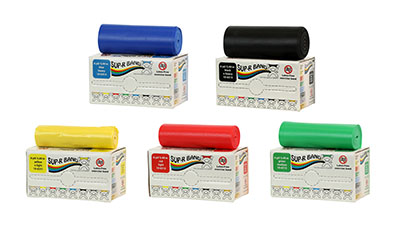 Ремінець Sup-R Band Latex Free Exercise Band - рулон 5,5 м - набір з 5 предметів (по 1: жовтий, червоний, зелений, синій, чорний)