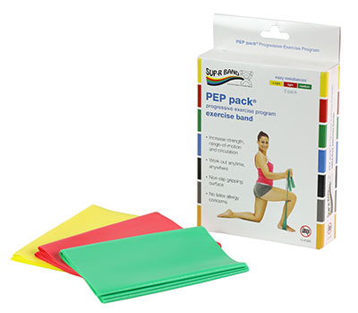 Ремінець Sup-R Band Latex Free Exercise Band - PEP pack, набір із 3 предметів (по 1: жовтий, червоний, зелений)
