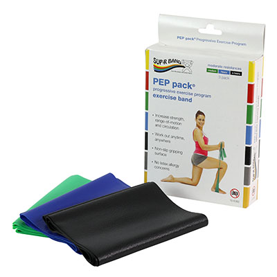 Ремінець Sup-R Band Latex Free Exercise Band - PEP pack, набір із 3 предметів (по 1: зелений, синій, чорний)