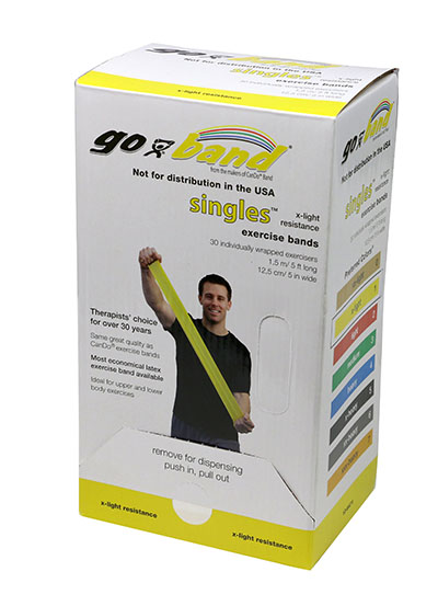Тренажерний ремінець Go-Band Low Powder Exercise Band - коробка з стрічками 0,75 м, 1,5 м - жовтий - x-light