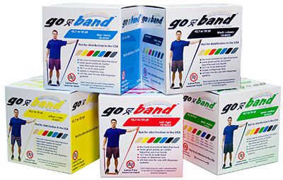 Тренажерний ремінець Go-Band Latex Free Exercise Band - рулони    45,7 м, набір із 5 предметів (по 1: жовтий, червоний, зелений, синій, чорний)