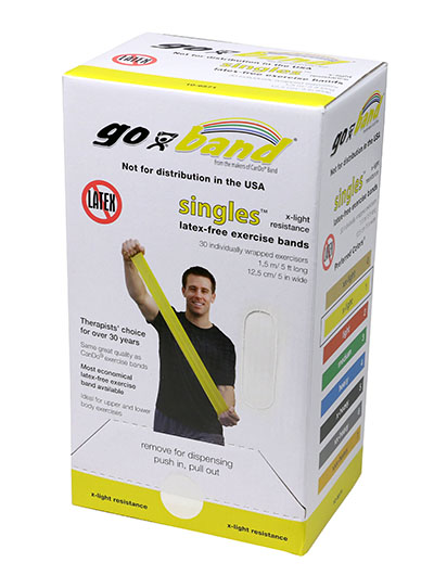 Тренажерний ремінець Go-Band Latex Free Exercise Band - коробка з стрічками 36 шт, 1,5 м - жовтий - x-light