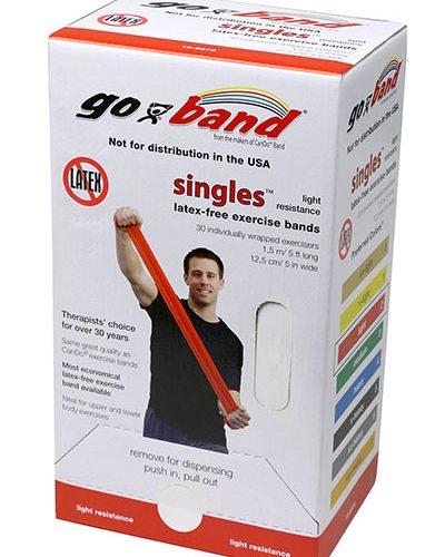 Тренажерний ремінець Go-Band Latex Free Exercise Band - коробка з стрічками 36 шт, 1,5 м Strip - червоний - light