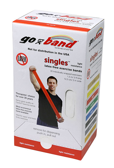 Тренажерний ремінець Go-Band Latex Free Exercise Band - коробка з стрічками 36 шт, 1,5 м Strip - червоний - light
