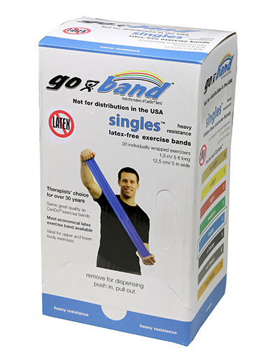 Тренажерний ремінець Go-Band Latex Free Exercise Band - коробка з стрічками 36 шт, 1,5 м - синій Strip – heavy