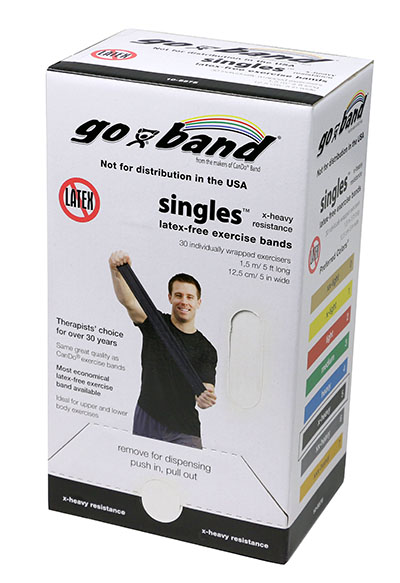 Тренажерний ремінець Go-Band Latex Free Exercise Band - коробка з стрічками 36 шт, 1,5 м - чорний  Strip - x-heavy